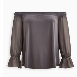 Off shoulder smocked top with chiffon sleeves torrid size 2